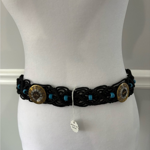 made in India Accessories - Black and Gold Beaded Women's Boho braided macrame belt